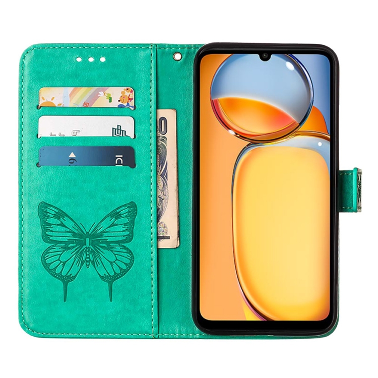 SKLO + PUZDRO 2v1 pre Xiaomi Redmi 13C - Knižkové puzdro BUTTERFLY zelené