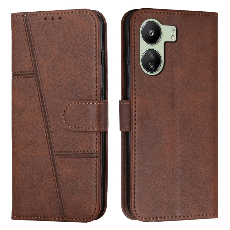 Knižkové puzdro pre Xiaomi Redmi 13C - STITCHING tmavo hnedé