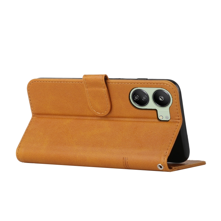 Knižkové puzdro pre Xiaomi Redmi 13C - STITCHING svetlo hnedé