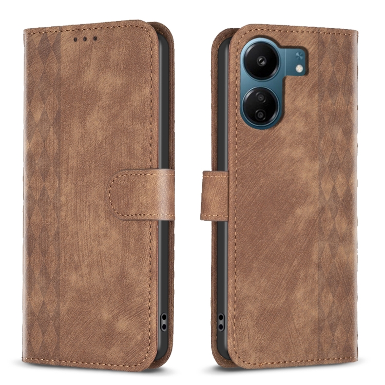 Knižkové puzdro pre Xiaomi Redmi 13C - PLAID hnedé