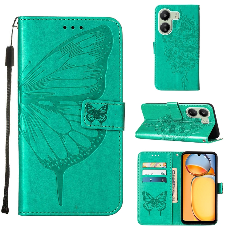 Knižkové puzdro pre Xiaomi Redmi 13C - BUTTERFLY zelené