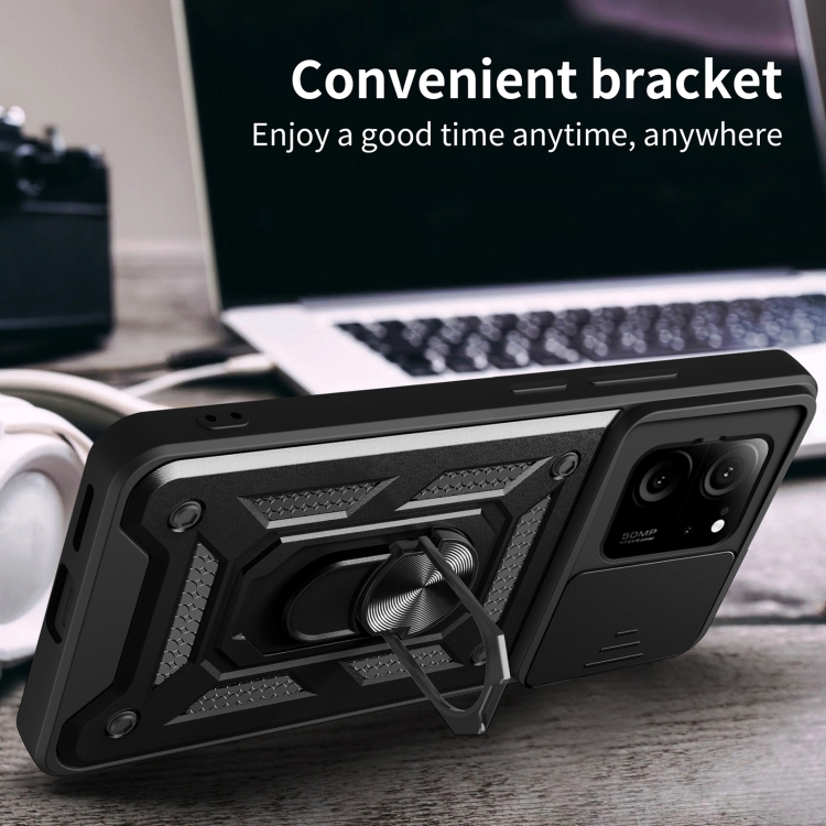 SKLO + KRYT 2v1 pre Xiaomi 13T / 13T Pro - Tvrdený ARMOR SLIDING čierny