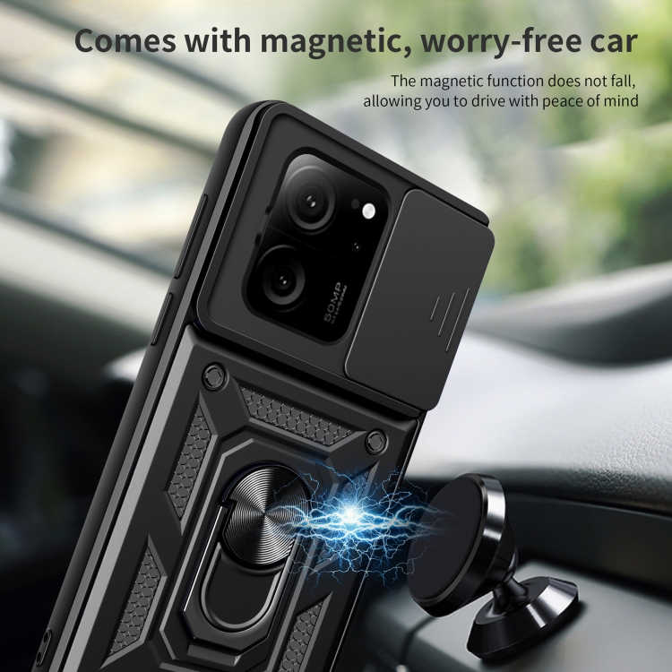 Tvrdený kryt pre Xiaomi 13T / 13T Pro - RING ARMOR SLIDING zelený