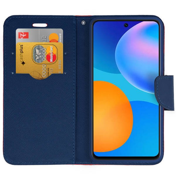 SKLO + PUZDRO 2v1 pre Samsung Galaxy A35 5G - Knižkové puzdro FANCY červeno modré