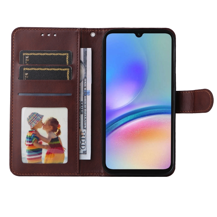 SKLO + PUZDRO 2v1 pre Samsung Galaxy A05s - Knižkové puzdro SOLID tmavo hnedé