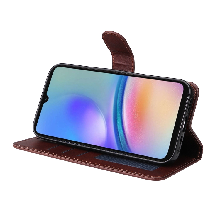 SKLO + PUZDRO 2v1 pre Samsung Galaxy A05s - Knižkové puzdro SOLID tmavo hnedé