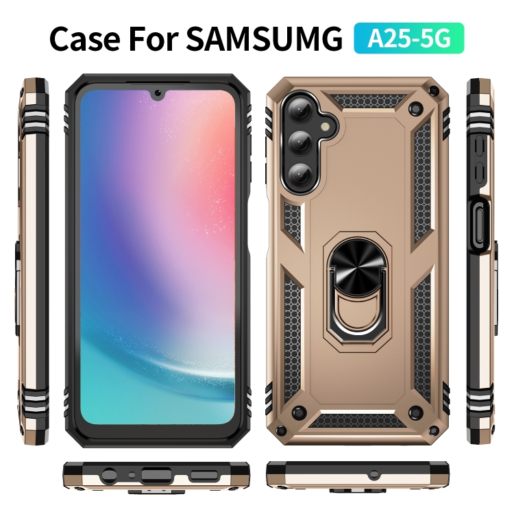 SKLO + KRYT 2v1 pre Samsung Galaxy A25 5G - Tvrdený RING ARMOR zlatý