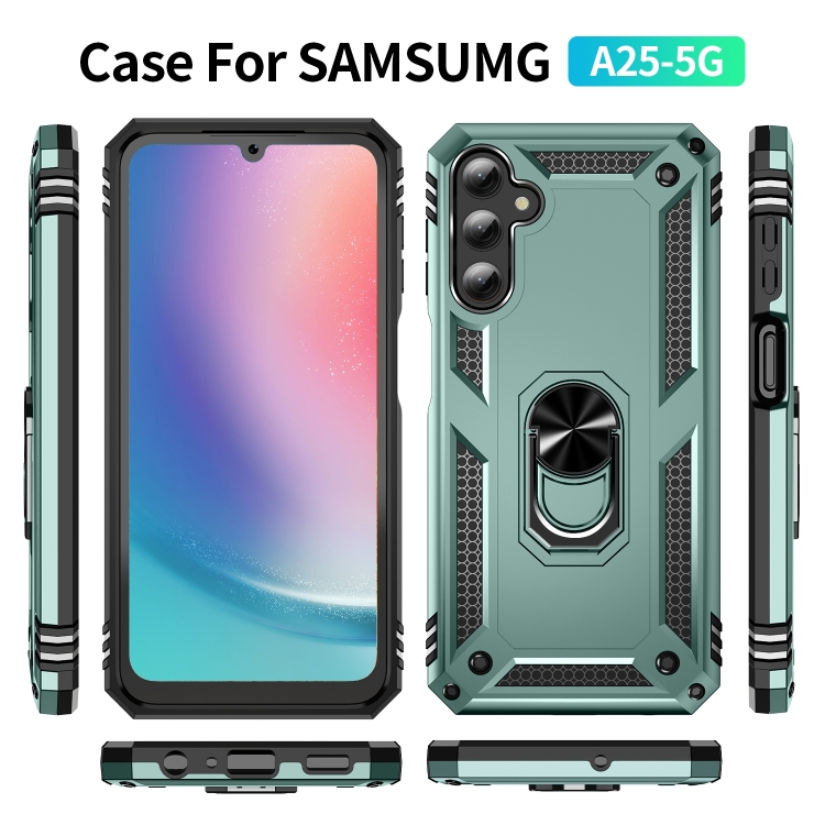 SKLO + KRYT 2v1 pre Samsung Galaxy A25 5G - Tvrdený RING ARMOR zelený