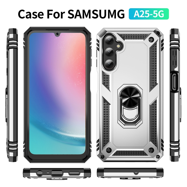 SKLO + KRYT 2v1 pre Samsung Galaxy A25 5G - Tvrdený RING ARMOR sivý