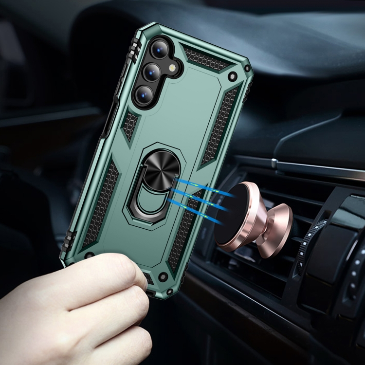 SKLO + KRYT 2v1 pre Samsung Galaxy A15 / A15 5G - Tvrdený RING ARMOR zelený