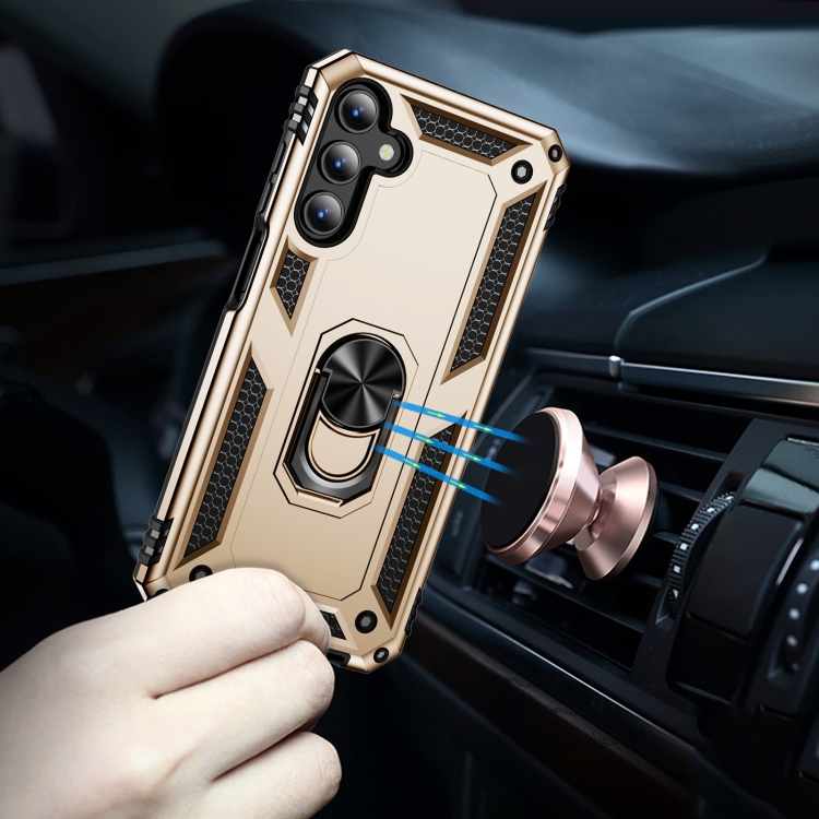 SKLO + KRYT 2v1 pre Samsung Galaxy A15 / A15 5G - Tvrdený RING ARMOR zlatý