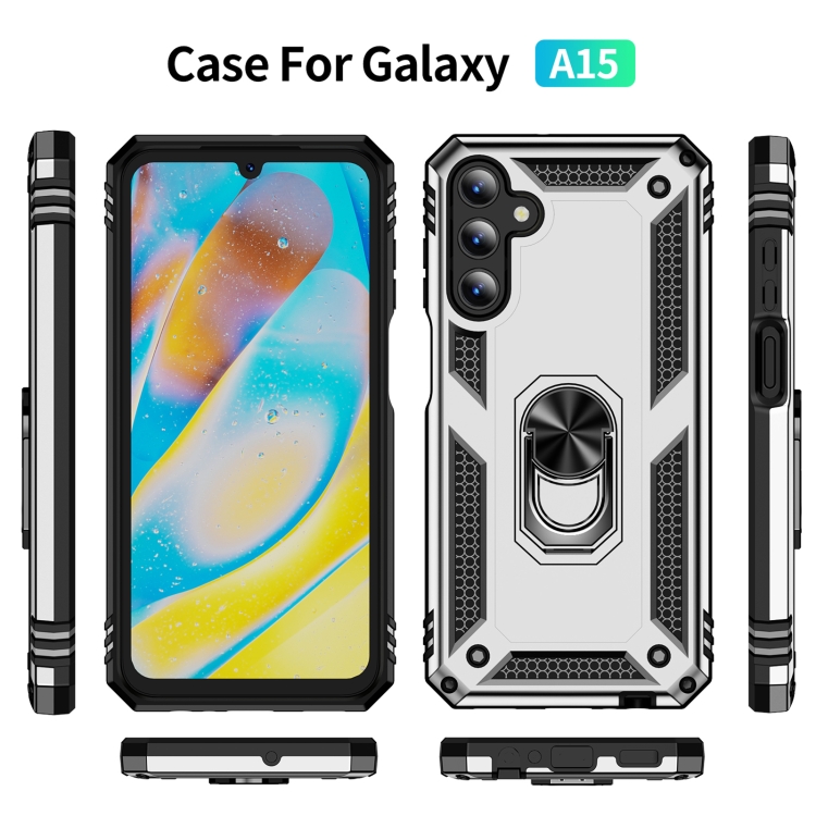 SKLO + KRYT 2v1 pre Samsung Galaxy A15 / A15 5G - Tvrdený RING ARMOR sivý