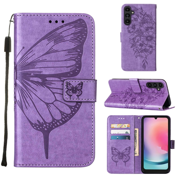SKLO + PUZDRO 2v1 pre Samsung Galaxy A15 / A15 5G - Knižkové puzdro BUTTERFLY fialové