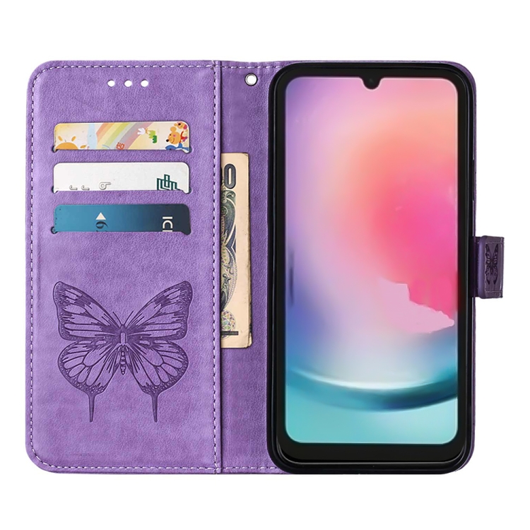 SKLO + PUZDRO 2v1 pre Samsung Galaxy A15 / A15 5G - Knižkové puzdro BUTTERFLY fialové
