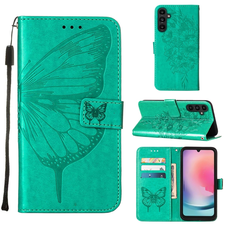 SKLO + PUZDRO 2v1 pre Samsung Galaxy A15 / A15 5G - Knižkové puzdro BUTTERFLY zelené