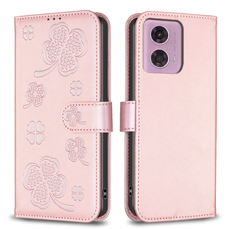 SKLO + PUZDRO 2v1 pre Motorola Moto G04 / G24 / G24 Power - Knižkové puzdro LEAF ružové