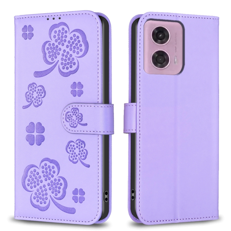 SKLO + PUZDRO 2v1 pre Motorola Moto G04 / G24 / G24 Power - Knižkové puzdro LEAF fialové
