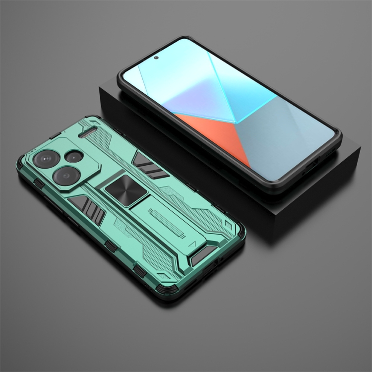 SKLO + KRYT 2v1 pre Xiaomi Redmi Note 13 Pro+ 5G - Tvrdený ARMOR HOLDER zelený