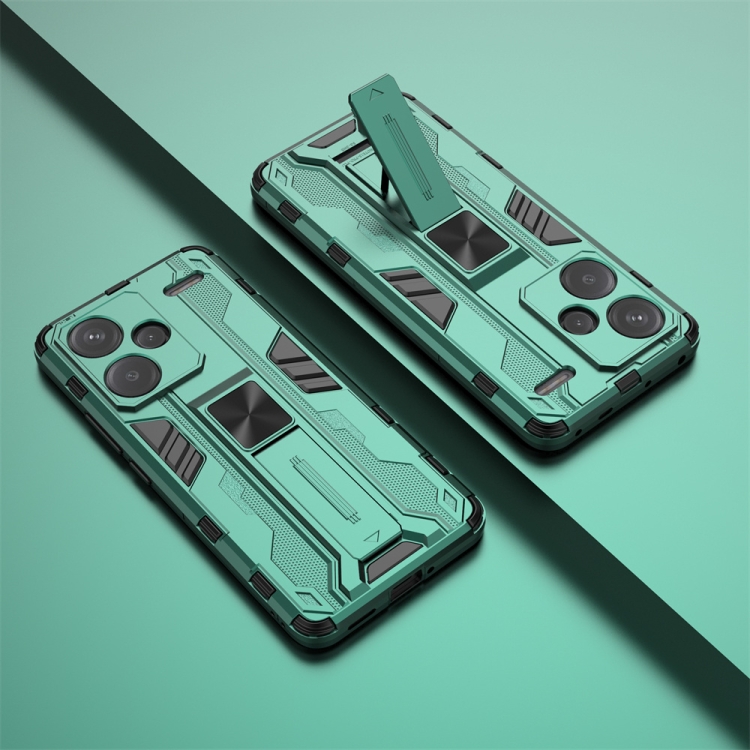 SKLO + KRYT 2v1 pre Xiaomi Redmi Note 13 Pro+ 5G - Tvrdený ARMOR HOLDER zelený