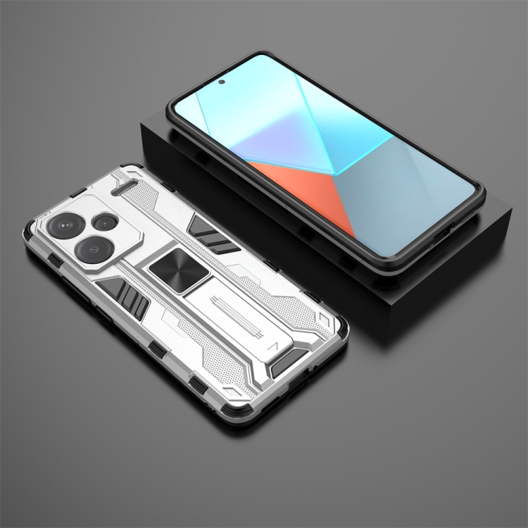 SKLO + KRYT 2v1 pre Xiaomi Redmi Note 13 Pro+ 5G - Tvrdený ARMOR HOLDER modrý