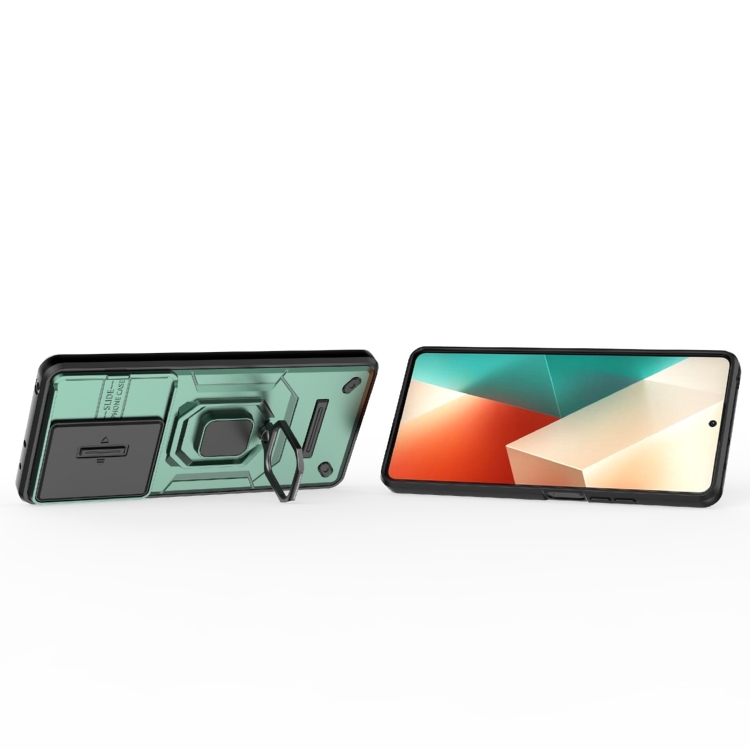 SKLO + KRYT 2v1 pre Xiaomi Redmi Note 13 5G - Tvrdený ARMOR HOLDER zelený
