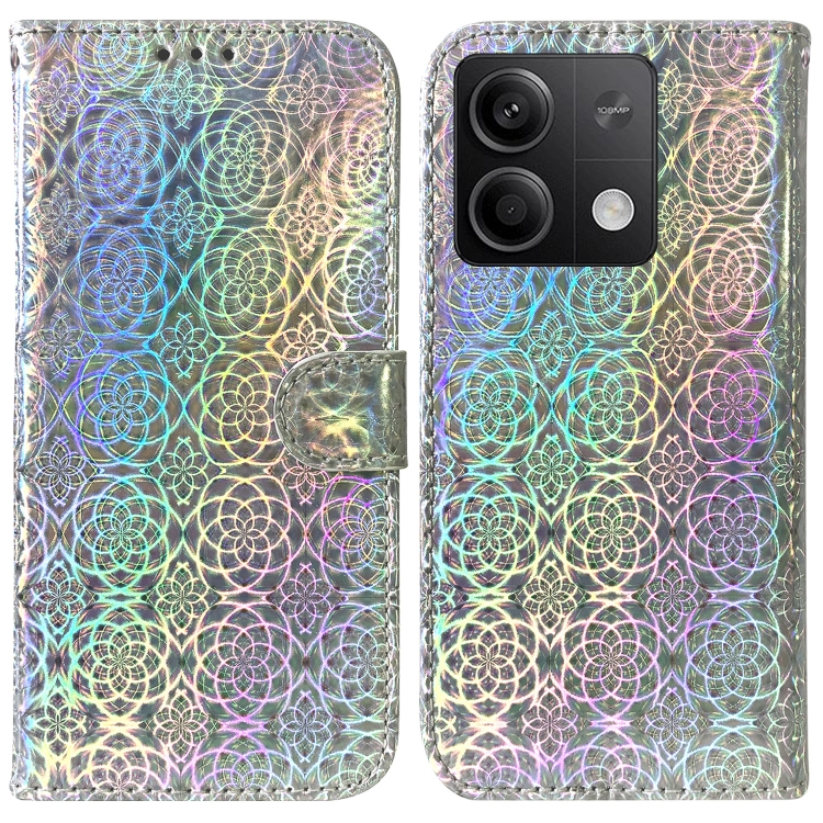SKLO + PUZDRO 2v1 pre Xiaomi Redmi Note 13 5G - Knižkové puzdro COLORFUL strieborné