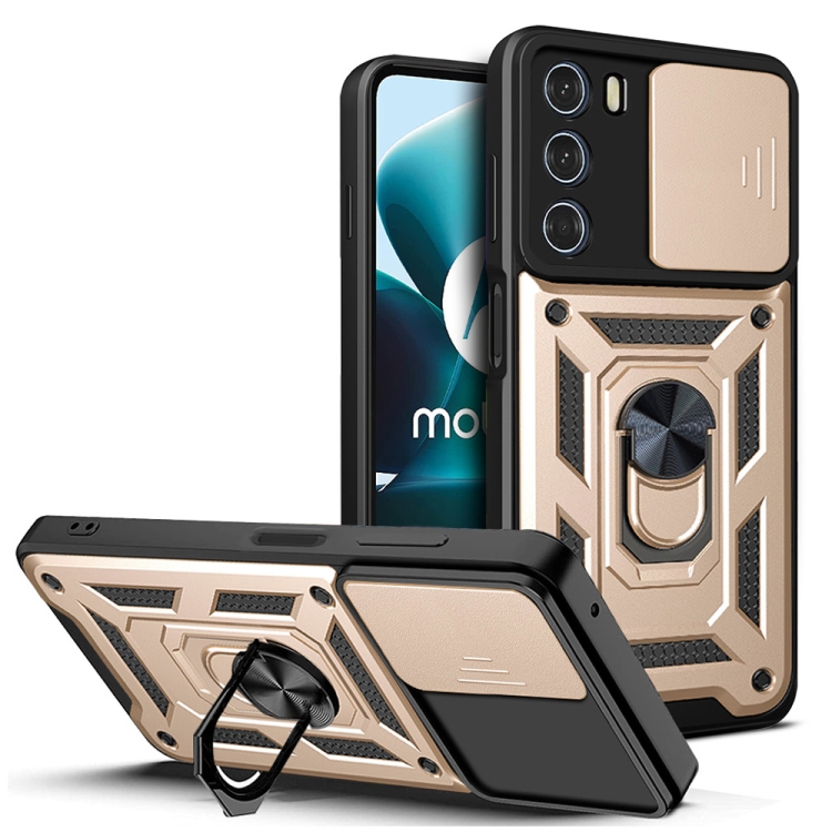 9D SKLO + PUZDRO 2v1 pre Motorola Moto G200 5G - Tvrdené Ring Armor zlaté