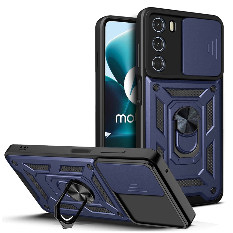 9D SKLO + PUZDRO 2v1 pre Motorola Moto G200 5G - Tvrdené Ring Armor modré