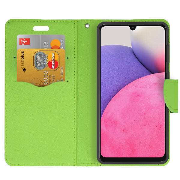 SKLO + PUZDRO 2v1 pre Samsung Galaxy A23 / A23 5G - Knižkové Fancy modro zelené