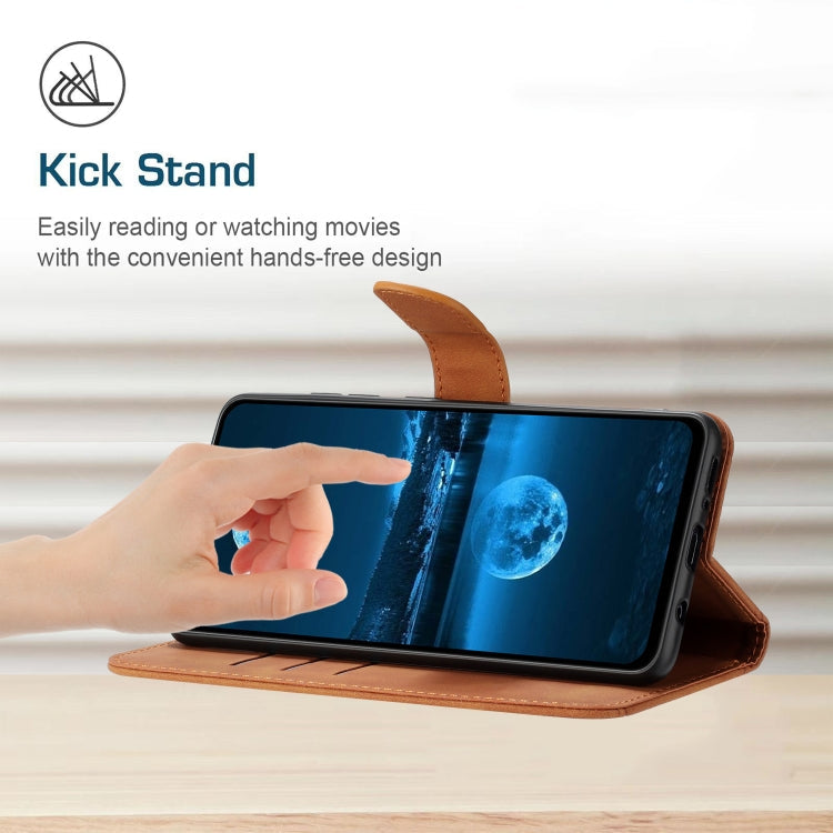 STITCHING Knižkové puzdro pre Samsung Galaxy A05s - hnedé