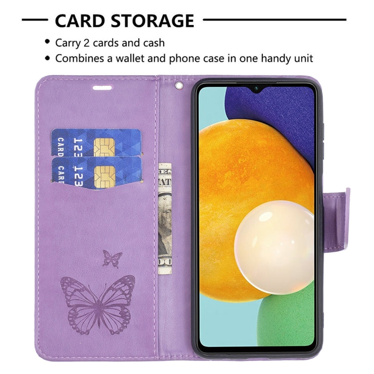 BUTTERFLY Knižkové puzdro pre Samsung Galaxy A13 5G / A04s - fialové