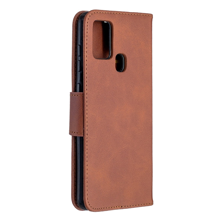 LAMBSKIN Knižkové puzdro pre Samsung Galaxy A21s - tmavo hnedé