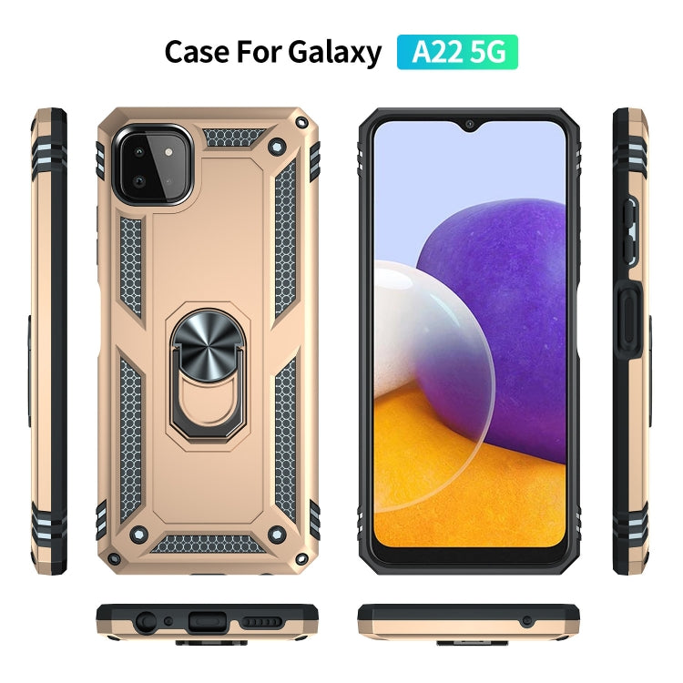 RING ARMOR Tvrdený kryt pre Samsung Galaxy A22 5G - zlatý