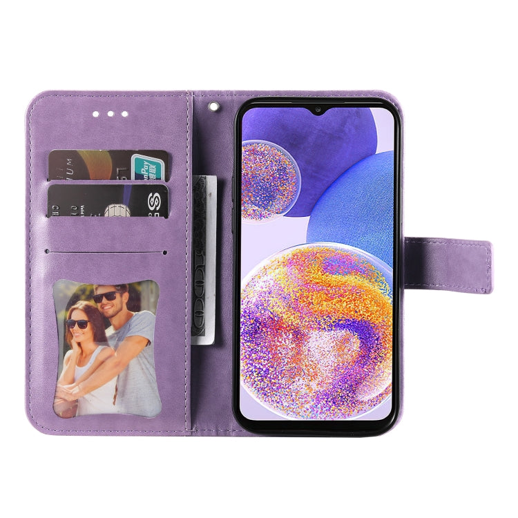 FLOWER Knižkové puzdro pre Samsung Galaxy A23 / A23 5G - fialové