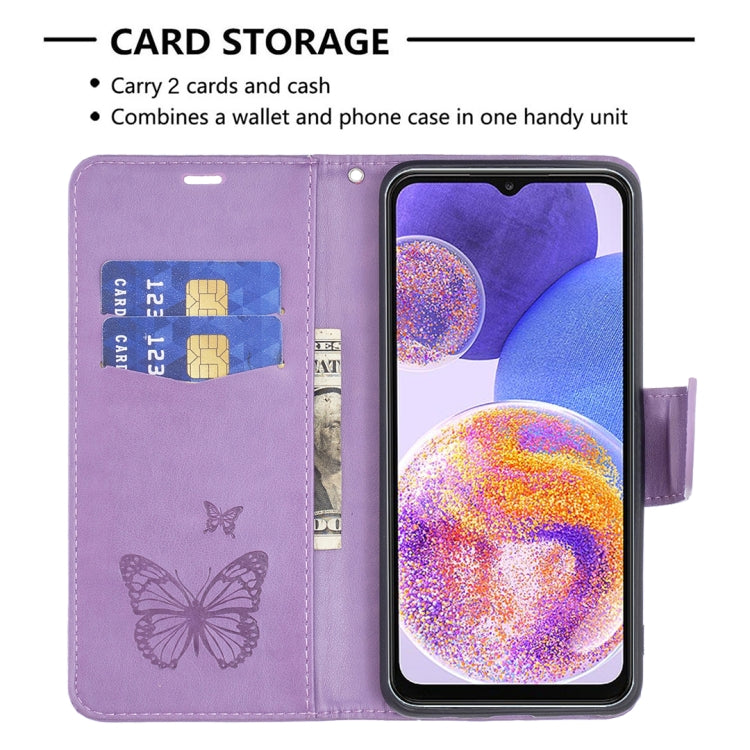 BUTTERFLY Knižkové puzdro pre Samsung Galaxy A23 / A23 5G - fialové