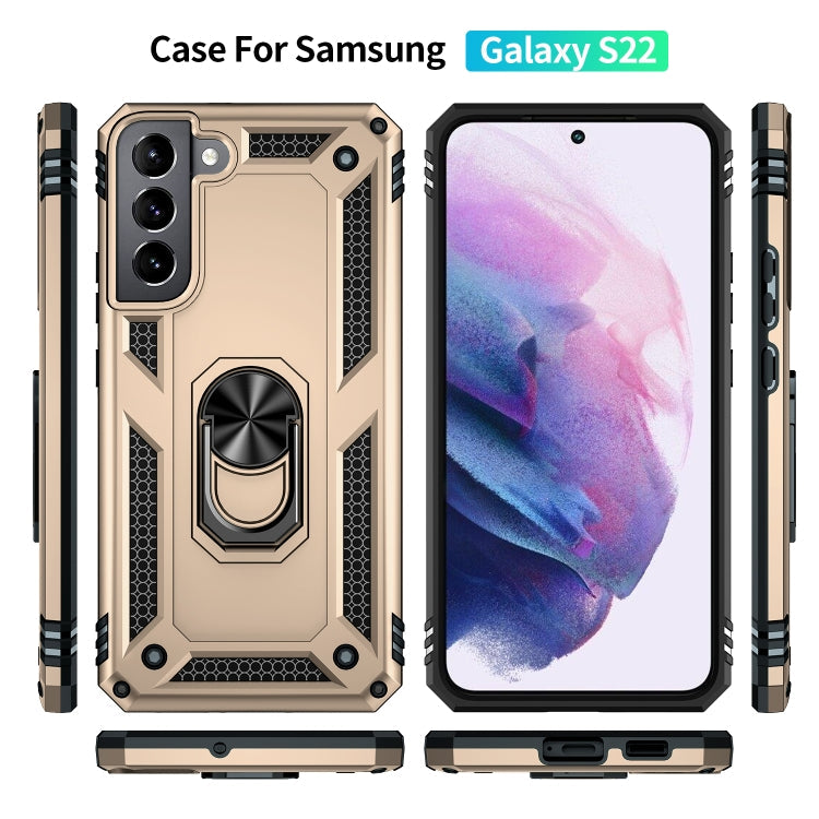 RING ARMOR Tvrdený kryt pre Samsung Galaxy S22 5G - zlatý