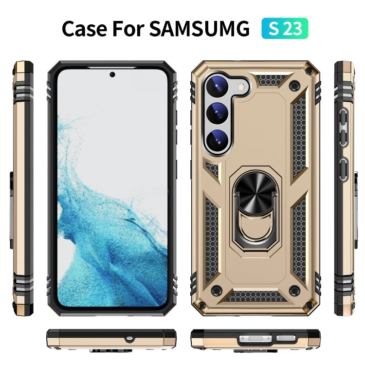 RING ARMOR Tvrdený kryt pre Samsung Galaxy S23 5G - zlatý