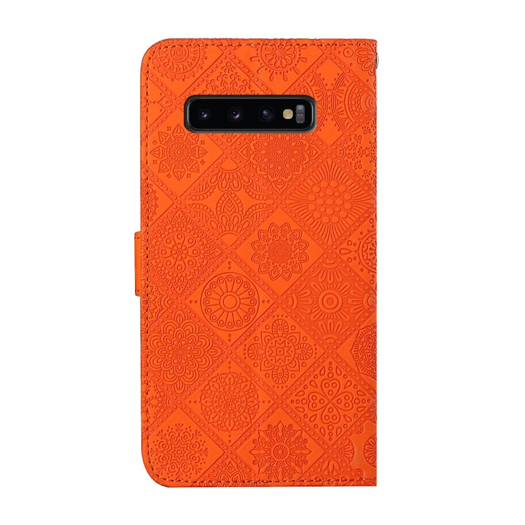 FLOWER Knižkové puzdro pre Samsung Galaxy S10 Plus - oranžové