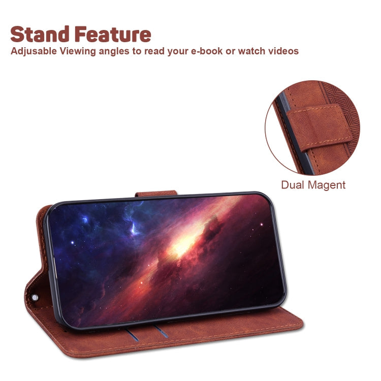 GEOMETRIC Knižkové puzdro pre Samsung Galaxy M13 - hnedé