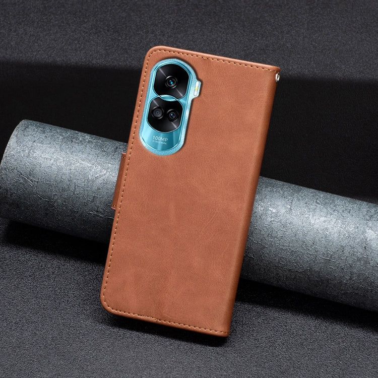 LAMBSKIN Knižkové puzdro pre Honor 90 Lite 5G - hnedé