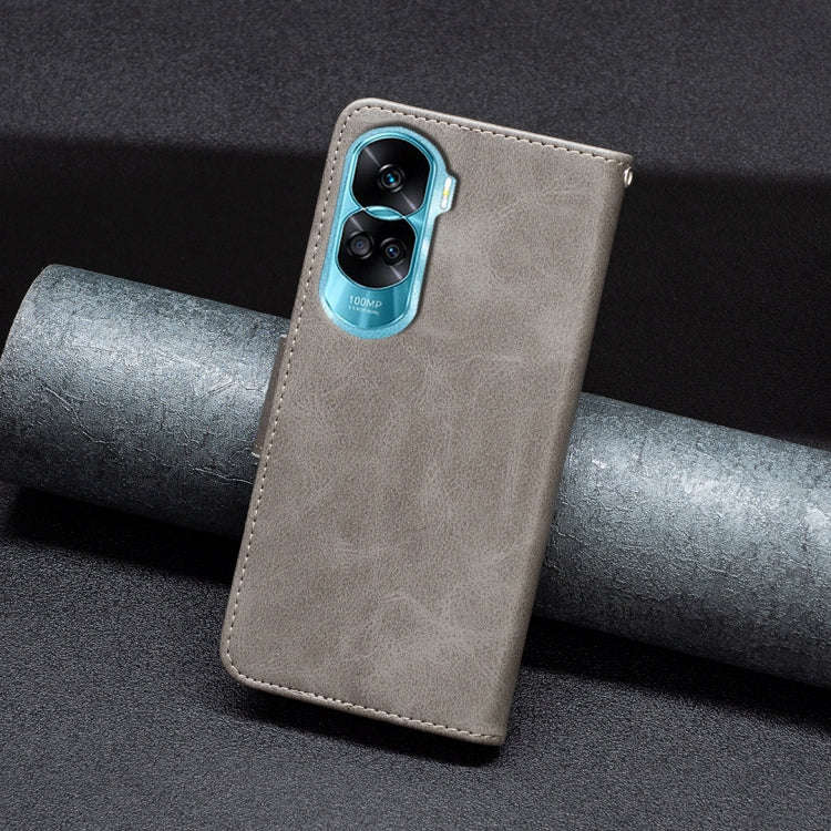 LAMBSKIN Knižkové puzdro pre Honor 90 Lite 5G - sivé