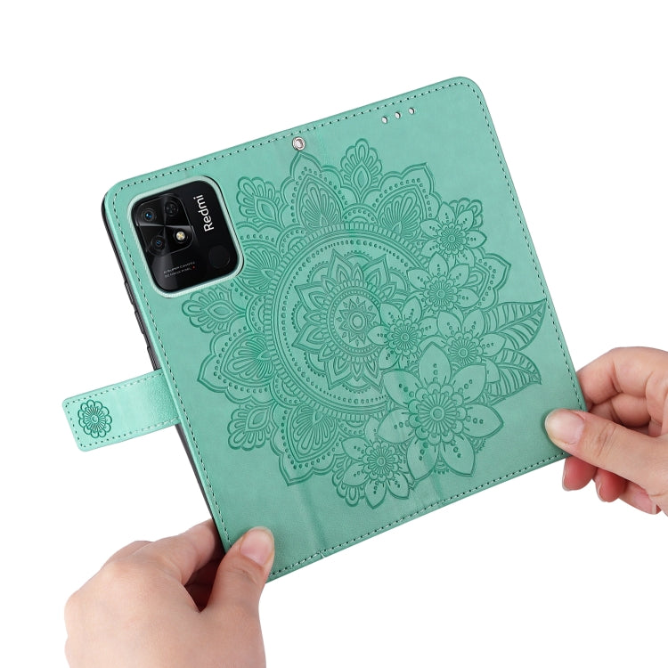 FLOWER Knižkové puzdro pre Xiaomi Redmi 10C - zelené