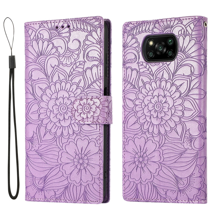 FLOWER Knižkové puzdro pre Xiaomi Poco X3 NFC / X3 Pro - fialové