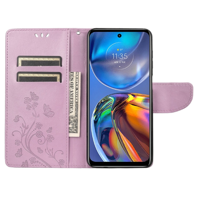 BUTTERFLY Knižkové puzdro pre Motorola Moto E32 / E32s - fialové 02