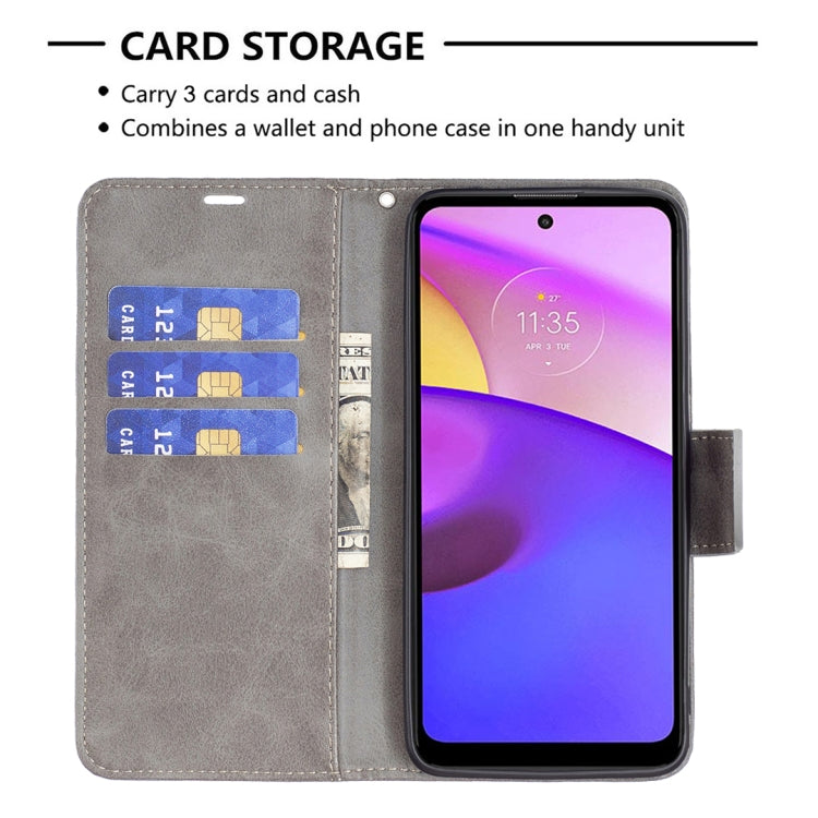 LAMBSKIN Knižkové puzdro pre Motorola Moto E20 / E30 / E40 - sivé