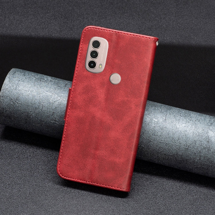 LAMBSKIN Knižkové puzdro pre Motorola Moto E20 / E30 / E40 - červené