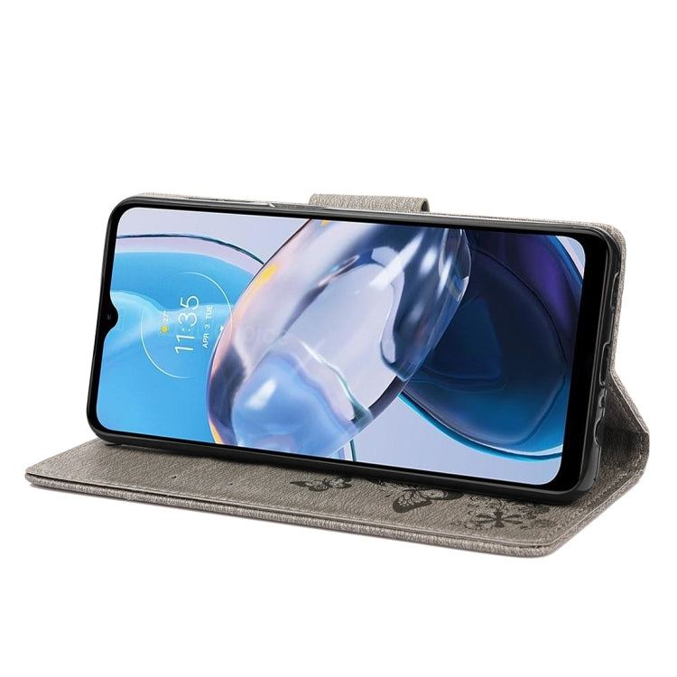 BUTTERFLY Knižkové puzdro pre Motorola Moto E22 / E22i - sivé