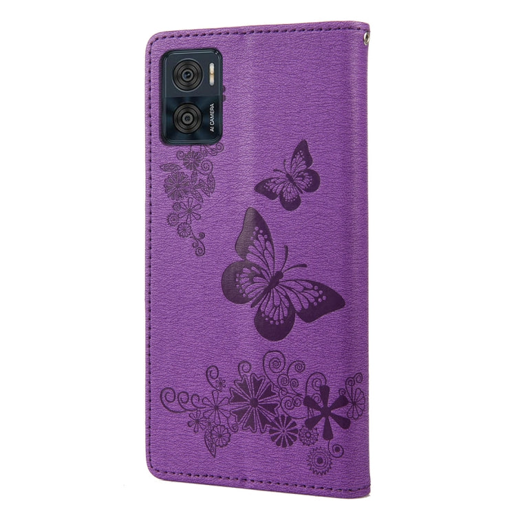 BUTTERFLY Knižkové puzdro pre Motorola Moto E22 / E22i - fialové