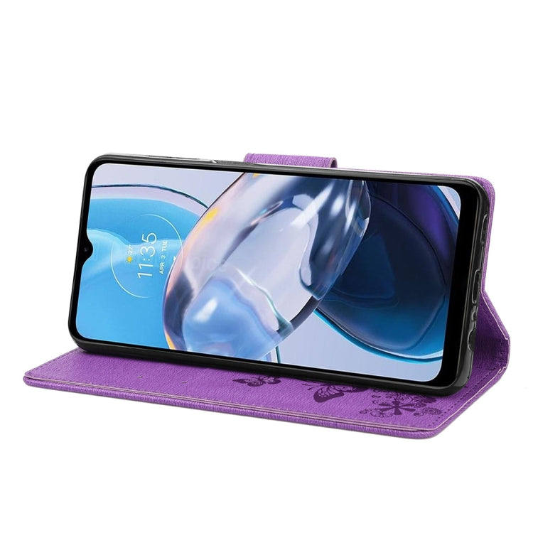 BUTTERFLY Knižkové puzdro pre Motorola Moto E22 / E22i - fialové