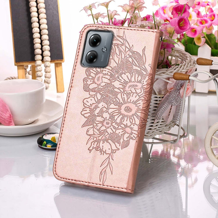 BUTTERFLY Knižkové puzdro pre Motorola Moto G14 - rose gold